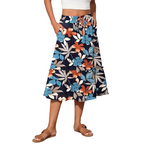 Image of Witsmile Womens Skirts Long Length with Pockets Flowy Skirts for Women Trendy Summer Beach Cover-Ups(FP Navy Print,M)