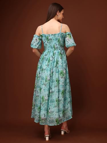 Image of PURVAJA Women's Sweetheart Neck Georgette Midi Dress (Floe-111-113)