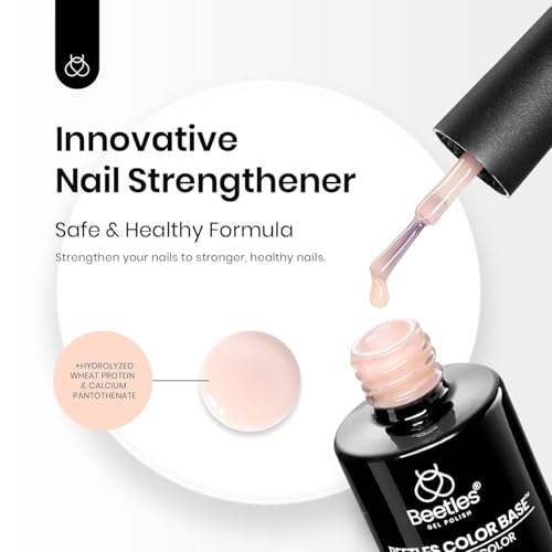 Image of Beetles Rubber Base Gel, 1pcs 15ml Color and Builder Neutral Nude Pink Gel Polish Base Coat Nail Strengthener for Nail Art Design, Soak Off UV LED Light Needed
