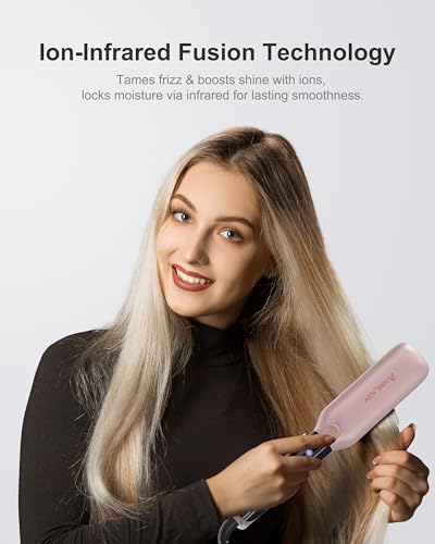 Image of ANNLARY Hair Straightener, 1.75 Inch Flat Iron with Infrared and Ionic Technology, Titanium Plate with Ceramic Coating Dual Voltage Straightener with Heat-Resistant Silicone for All Hair Types