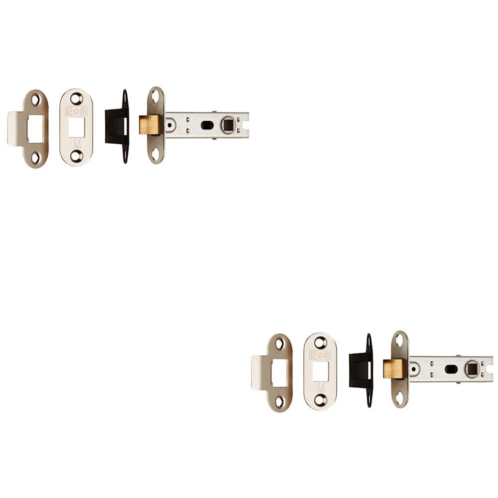 2 Pack - 76mm Bolt Through Tubular Door Latch Rounded Strike Plate Forend Nickel Plated