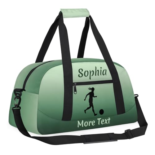 Personalized Kids Gym Bag for Girls Custom Name Sports Duffel Bag Weekender Overnight Travel Bags Green Soccer Gifts3