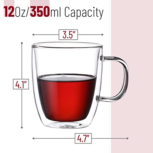 Set de 4 tazas de vidrio doble pared, 12 oz, claras miniatura 3