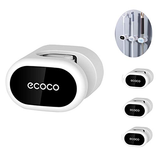 Meiyijia Organizador de parede para esfregadores vassouras, cabide escovador autoadesivo, ABS plástico, para casa, Cocin (Preto-4 peças)