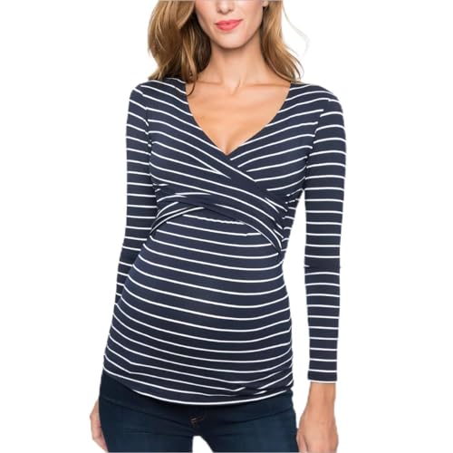 SamHeng Long Sleeve T-Shirts for Pregnant Women Maternity Tops Nursing T-Shirt Lift-Up Breastfeeding Shirts Crew Neck Nursing Top Striped Pregnancy Clothing, blue, Large SamHeng Long Sleeve T-Shirts for Pregnant Women Maternity Tops Nursing T-Shirt Lift-Up Breastfeeding Shirts Crew Neck Nursing Top Striped Pregnancy Clothing, blue, Large