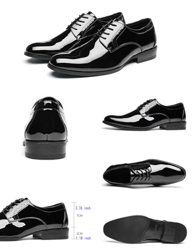 Men's Black Patent Leather Oxford Shoes,Classic Carving Floral Lace-up Business Wedding Tuxedo Dress Derby Shoes2