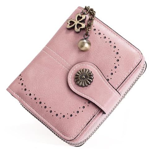 Image of Small Wallet for Women Leather Bifold Compact RFID Blocking with Zipper Coin Pocket