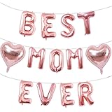 Rose Gold Best Mom Ever Balloons,16 Inch Mom Balloon Letters for Mother Birthday Mother's Day Decorations