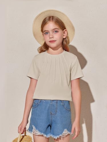Image of Haloumoning Girls Pleated T Shirts Kids Summer Short Sleeve Fashion Tops Tees 5-14 Years