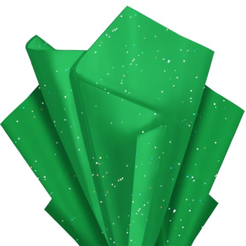 Image of Green Glitter Tissue Paper for Gift Bags 36 Sheets 14x20 Inch - Recyclable Wrapping Paper for Weddings, Birthdays, Party & Festival Decorations DIY Craft Supplies