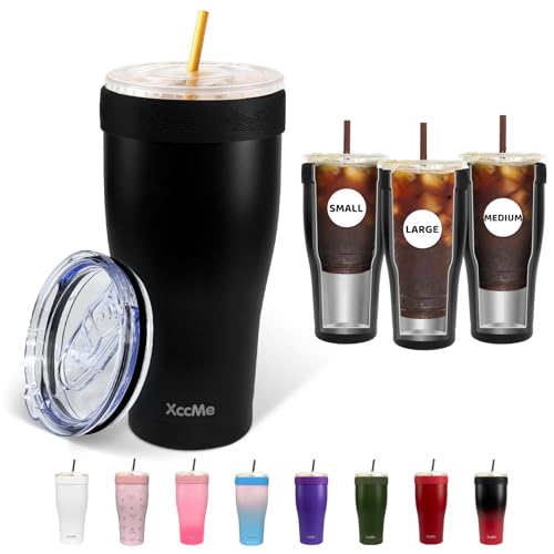 XccMe Universal Iced Coffee Sleeve,32oz Double Wall Stainless Steel Insulator Fits 16-32oz Starbucks/Dunkin/McDonalds Cups,Reusable Iced Coffee Cup Holder,Leak-Proof Tumbler for Hot,Cold Drink