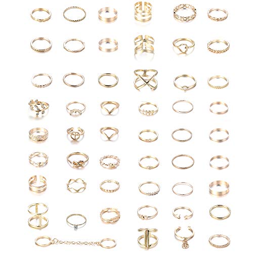 Jstyle 52Pcs Gold Knuckle Rings Set for Women Girls Mid Finger Stackable Rings Set Retro Vintage Joint Finger Rings