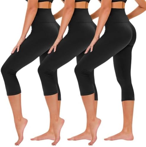 TNNZEET Capri Leggings for Women - Yoga Pants Tummy Control Black Leggings with Pockets High Waisted Workout Cycling Leggings
