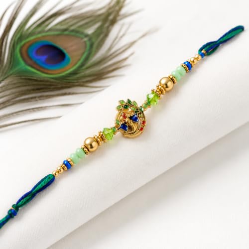Image of Ganesh Ji Designer Rakhi for Brother with Roli Chawal | Premium Handmade Bracelet Thread | Traditional Raksha Bandhan Gift | Single Rakhi Pack of 1 sk8