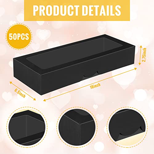 Thenshop 50 Pcs Black Bakery Boxes With Window 16 X 6.5 X 2.75 Inch Cookie Boxes Windowed Cupcake Macaroon Cake Boxes Pastry Baked Treat Boxes Dessert Cookie Containers For Birthday Wedding Graduation #TOP1