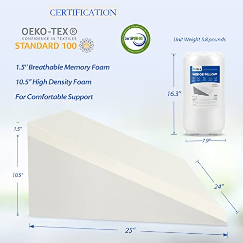Forias Wedge Pillows 12" Bed Wedge Pillow For Sleeping Acid Reflux After Surgery Triangle Pillow Wedge For Sleeping Gerd Snoring, Air Layer Wedge Cover|Memory Foam Top #TOP6