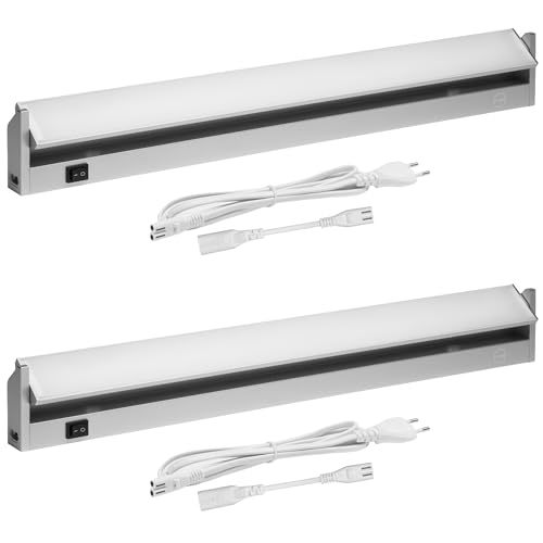 Oktaplex 2er Set Rota Alu Unterbaulampe Küche LED 90 Grad schwenkbar 3000K warmweiss 58 cm Küchenlicht 9,7 W 1085 Lumen mit Schalter 230V