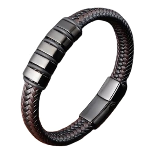 Fashion Frill Stylish Bracelet For Men Leather Bracelet Magnetic Clasp Wraparound Black Charm Bracelets For Men Boys Girls Accessories Mens Jewellery Love Gifts (Multi)