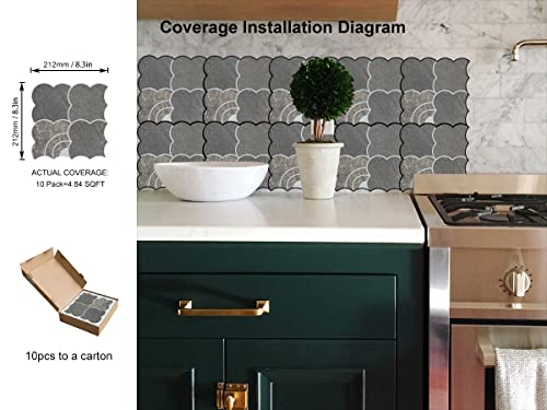 Colamo Luxury Peel And Stick Backsplash,Mix Metal Silver Faux Stone Adhesive Tile,Stick On Arabesque Geometric Water Jet Design,Accent Wall Mosaic Tile For Kitchen,Bathroom(Sample,Light Black Marble) #TOP3