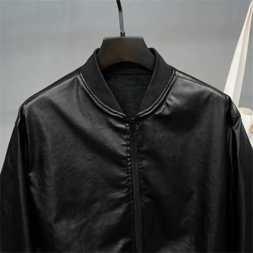 Men's Pu Leather Jacket Oversized Vintage Motorcycle Zipper Long Sleeve Jackets Coats4