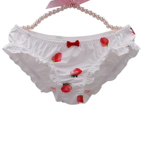 EasyTalk Kawaii Anime Character Culottes mignonnes pour femmes, pantalon Lolita avec nœuds, imprimé dessin animé, tissu rayonne doux, convient pour les étudiants du lycée, fraise, L