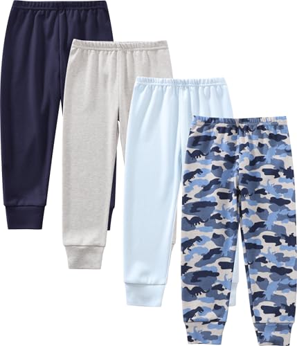 JARMAKO Toddler Boys Cotton Pants, 4-Pack Sweatpants Joggers, Camo Dinosaur Dream, 5T