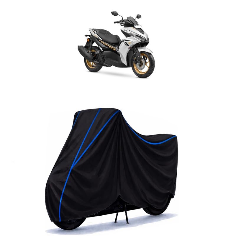 Image of Scooty Cover Water Resistant for Aerox 155 Maxi | Universal Scooter & Bike Cover | Heavy Duty UV Dust, Rain & Scratch Protection | Elastic Fit All Weather Indoor Outdoor | Black with Blue Piping