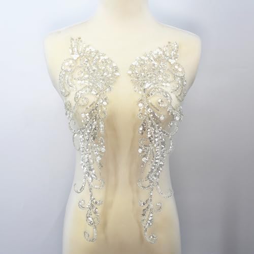 GORGECRAFT 2Pcs Gold Sequin Flower Lace Applique - 40x23cm Glitter Embroidered Patch For Dress DIY