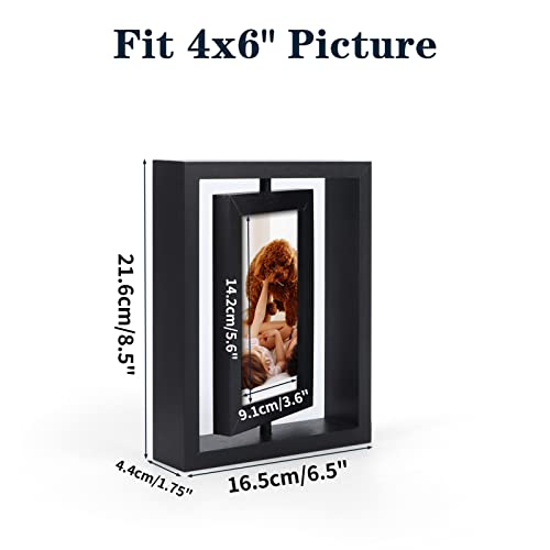 Exyglo 2 Pack 4X6 Rustic Rotating Floating Picture Frames, Photo Frames For Vertical Or Horizontal Tabletop Display, Black #TOP1