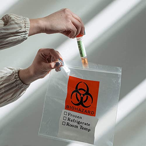 Apq Biohazard Specimen Bags 8 X 10 Inch. Pack Of 100 Clear And Red Biohazard Bags With Reliable Zipper, Bright Print. 3 Wall Polyethylene Specimen Biohazard Bag 2 Mil Thick. Waterproof And Durable #TOP6