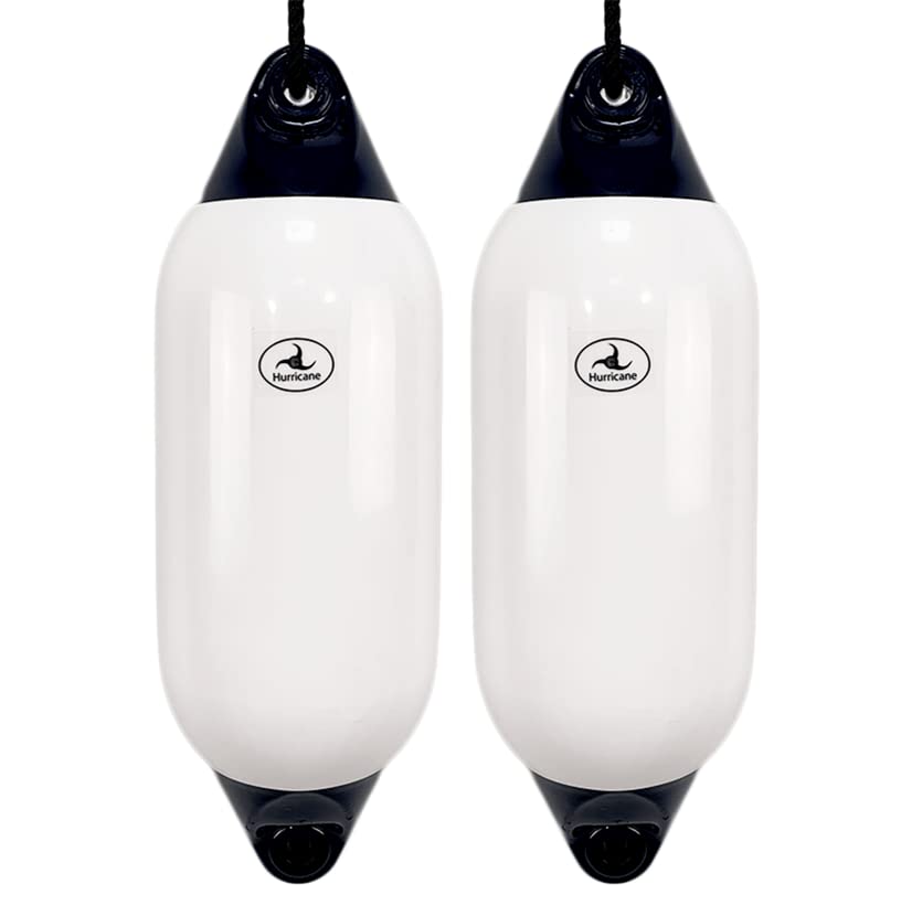 Hurricane Fenders Original Series Boat Fender PM03 53cm x 18cm (21" x 7") - White With Blue Ends - Pack Of Two