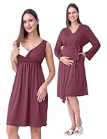 SUNNYBUY Umstands- und Stillnachthemd mit Morgenmantel 2-teilig | 3-in-1 Schwangerschafts Nachtkleid Set für Geburt, Wochenbett & Stillzeit, Krankenhaus Nachtwäsche, Dunkelrot M
