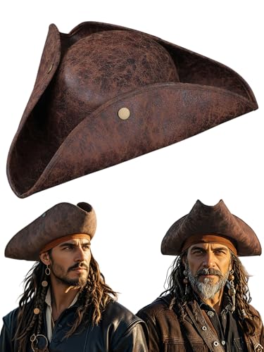 Pirate Tricorn Hat for Adults Mens Faux Leather Pirate Hat for Christmas Holiday & Gifts Cosplay Party