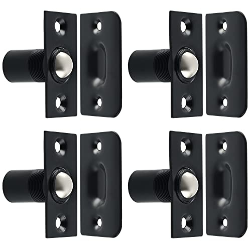 Alise Door Ball Catch,Drive in Ball Catches with Strike Plate for Closet Doors,Adjustable Tension Ball Latch Hardware,Brass and Stainless Steel Black,Pack of 4