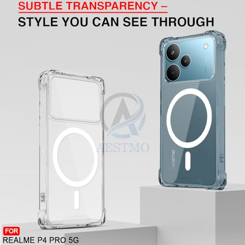 Image of AESTMO Clear Back Cover for Realme P4 Pro 5G | 360 Protection | Transparent Back Cover for Realme P4 Pro 5G (PC + TPU, Compatible with MagSafe Accessories, Transparent Bumper)