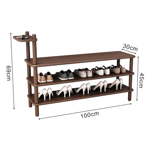 Banc à chaussures d'entrée marron et meuble de rangement en bois