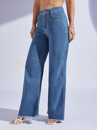 Image of Miss Chase Women's Wide-Leg High-Rise Regular-Length Stretchable Shaping Denim Jeans