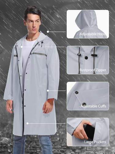 Image of Mens Long Hooded Safety Rain Jacket Waterproof Emergency Raincoat Poncho