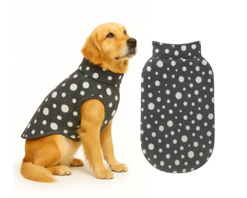 Image of The Pets Company Dog Winter Coat Jacket, Clothes, Windproof, Light Weight, Washable, Ultra Warm Thick Fleece Lined Dog Vest for Cold Weather Protection, (Polka Grey Cherry, Large - 26 Inch)