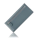 [PURCHIC] 長財布 レディース 財布 本革 薄型 軽量 小銭入れ付き カードケース お札入れ スリムウォレット ギフトボックス付き (スモーキーブルー)