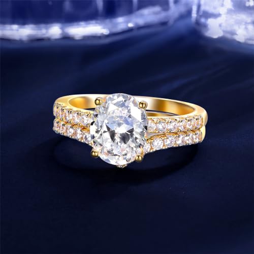 MDFUN 18K Gold Plated Promise Eternity Ring for Women, 7 * 9mm Oval Cubic Zirconia Two-in-One Rings Wedding Band Engagement3