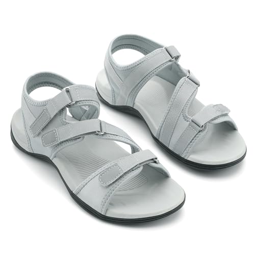 Image of UBFEN Womens Hiking Water Sport Sandals with Arch Support | 3 Adjustable Straps, Cushioned Footbed, Non-Slip, Comfortable Walking for Athletic Outdoor Summer Beach
