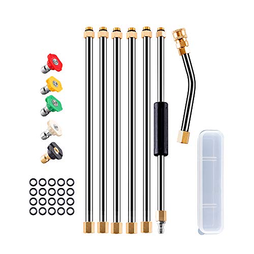 ZALALOVA Pressure Washer Wand Extension, 6Pcs Stainless Steel Extension Wand 1Pc 30¡ãDegrees Curved Rod Extension 8.1ft Replacement Lance 1/4' NPT Quick Connect w/Storage Box 4000PSI