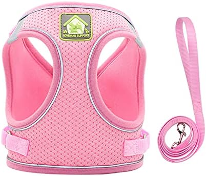Dog Harness and Leash Set for Small Dogs, Pink No Pull Adjustable Reflective Pet Harness, Breathable Soft Step-in Vest Harness for Puppies Small Medium Dogs Outdoor Walking,XS