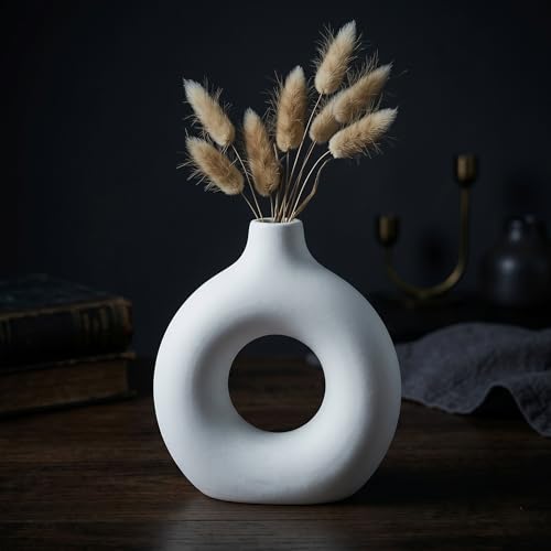 Image of Purezento Nordic Donut Circular Flower Vase 6 Inch - Pack of 1 | DecorativeVase | Vases for Modern Home Decor, Living Room, Office Decor Ideas