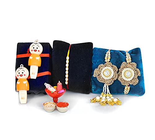 Image of NUTRI MIRACLE Rakhi Dry Fruit & Nut Gifts N Chocolates With Handcrafted Rakhis For Brother N Kids Including Golden Bhai Bhabhi Pair N Tilak Kit,400gm