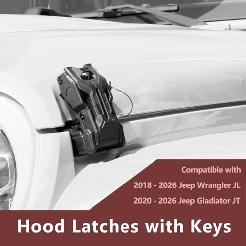 Image of Upgraded Jeep Hood Latches with Keys, Hood Latch for 2018-2026 Jeep Wrangler JL JLU 4XE Jeep Gladiator JT, Anti-Theft Hood Lock Catch Latches Accessories, Off-Road Modified Style, 1 Pair (Not for JK)