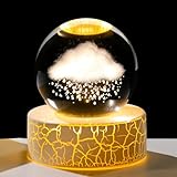 2.36in. 3D Cloud & Rains Crystal Ball Gifts for Women Girlfriend, K9 Crystal Decorative Ball Figurine Paperweight with LED Light Base for Home Office Decoration for Birthday Christmas