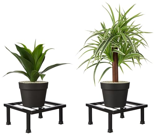 Image of Amazon Brand - Solimo Premium Metal Flower Pot Plant Stand (Black, Set of 2) |Heavy Gauge Iron Pot Stand | Gamla Stand for Home | Plant Stand for Balcony /Living Room
