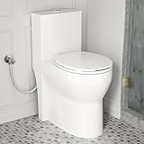 Compact 19 Inch Tall Toilet, Los Flexi Skirted & High One Piece Toilet with Comfort Round Bowl, 24.57' Depth For Small Bathroom, Efficient 1.0/1.28 GPF Dual Swirl Flush, Soft-Close Seat & 12' Rough-In